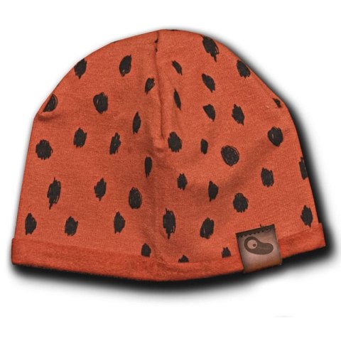 Hi Little One zestaw spacerowy czapeczka, bandanka i zawieszka do smoczka BIO muślin Leopard Rust