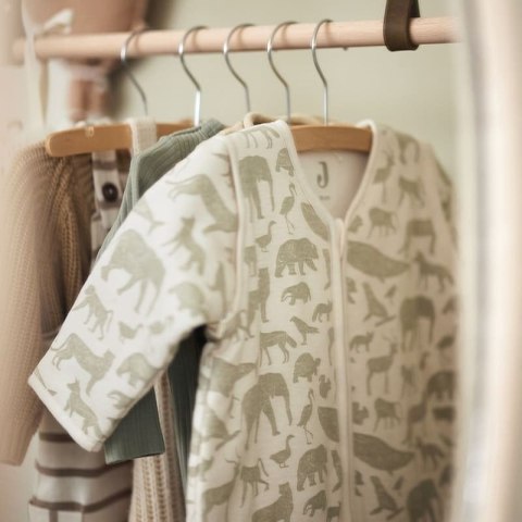 Jollein śpiworek niemowlęcy do spania całoroczny z odpinanymi rękawami ANIMALS OLIVE GREEN 70 cm