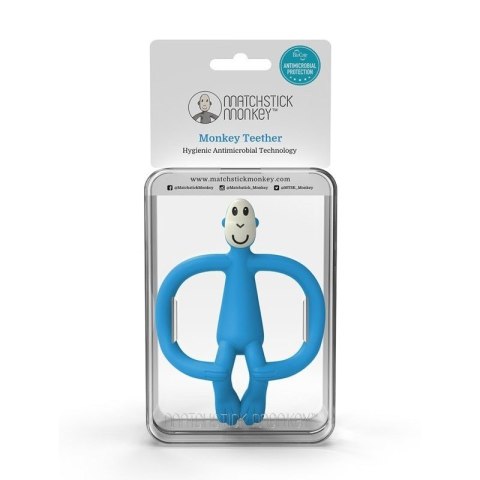 Matchstick Monkey gryzak silikonowy sensoryczny ze szczoteczką BioCote Azure Blue