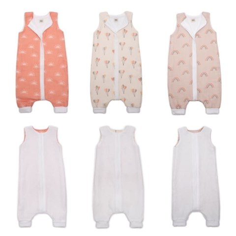 Hi Little One śpiworek do spania z nogawkami dwustronny TOG 1,0 organiczny BIO muślin RAINBOW/WHITE roz S muumee