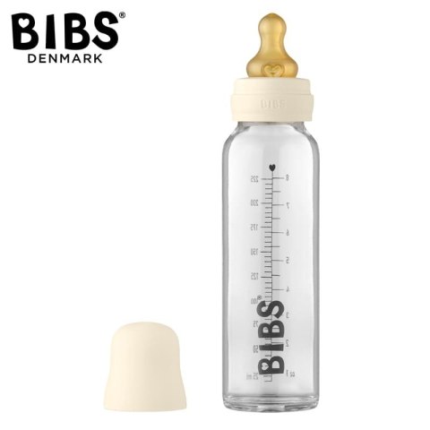 BIBS BUTELKA SZKLANA ze smoczkiem antykolkowym z kauczuku poj 225 ml IVORY