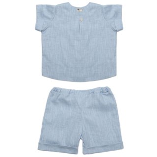 Hi Little One koszulka ze spodenkami z lnu BOHO LEO Light Blue roz L Pom Pom