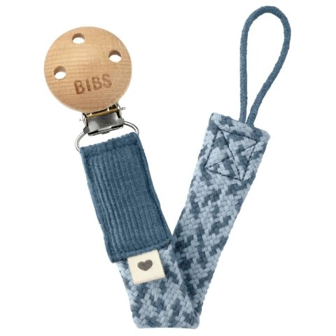 BIBS PACIFIER BRAID PETROL & BABY BLUE zawieszka do smoczków 100% organic cotton