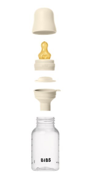 BIBS BUTELKA PLASTIC PP ze smoczkiem antykolkowym z kauczuku naturalnego poj. 150 ml IVORY