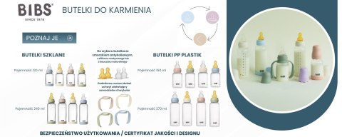 BIBS BUTELKA PLASTIC PP ze smoczkiem antykolkowym z kauczuku naturalnego poj. 150 ml IVORY