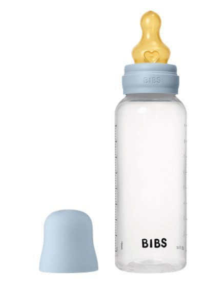 BIBS BUTELKA PLASTIC PP ze smoczkiem antykolkowym z kauczuku naturalnego poj. 270 ml BABY BLUE