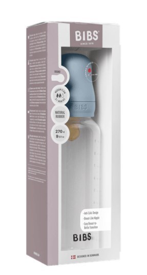 BIBS BUTELKA PLASTIC PP ze smoczkiem antykolkowym z kauczuku naturalnego poj. 270 ml BABY BLUE