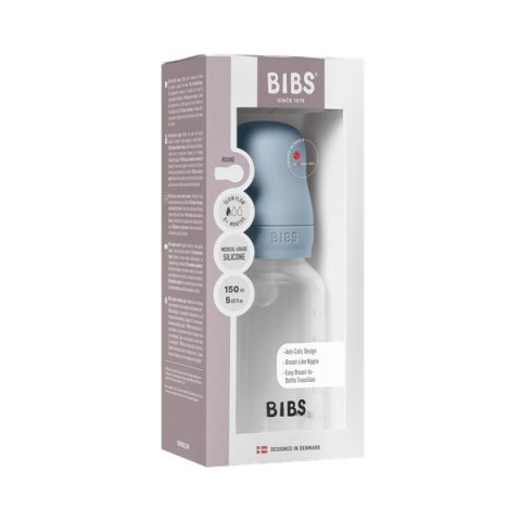 BIBS BUTELKA PLASTIC PP ze smoczkiem antykolkowym z silikonu medycznego poj. 150 ml BABY BLUE