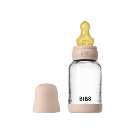 BIBS BUTELKA SZKLANA ze smoczkiem antykolkowym z kauczuku naturalnego poj 120 ml BLUSH
