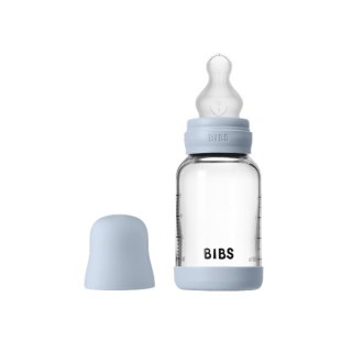 BIBS BUTELKA SZKLANA ze smoczkiem antykolkowym z silikonu medycznego poj 120 ml BABY BLUE
