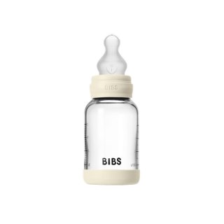 BIBS BUTELKA SZKLANA ze smoczkiem antykolkowym z silikonu medycznego pojemność 120 ml IVORY