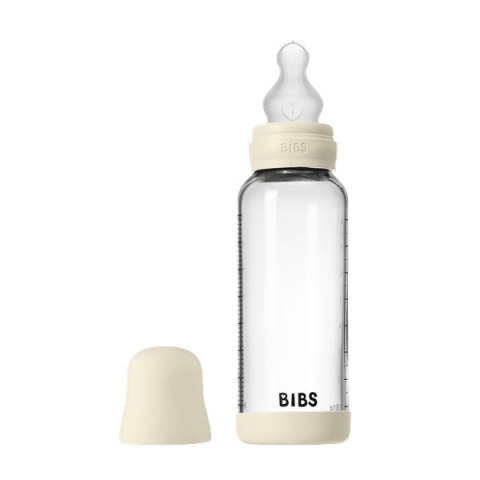 BIBS BUTELKA SZKLANA ze smoczkiem antykolkowym z silikonu medycznego poj. 240 ml IVORY