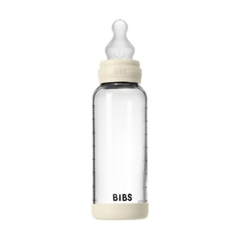 BIBS BUTELKA SZKLANA ze smoczkiem antykolkowym z silikonu medycznego poj. 240 ml IVORY