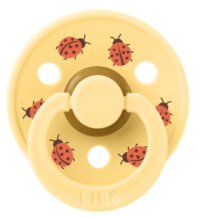 BIBS STUDIO COLOUR LADYBUG FRIENDS Smoczek uspokajający kauczuk Hevea, roz M, FLOWPACK, PALE BUTTER