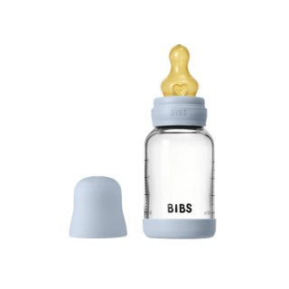 BIBS BUTELKA SZKLANA ze smoczkiem antykolkowym z kauczuku naturalnego poj. 120 ml BABY BLUE