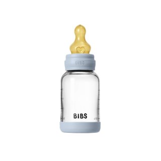 BIBS BUTELKA SZKLANA ze smoczkiem antykolkowym z kauczuku naturalnego poj. 120 ml BABY BLUE
