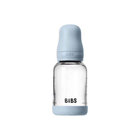 BIBS BUTELKA SZKLANA ze smoczkiem antykolkowym z kauczuku naturalnego poj. 120 ml BABY BLUE