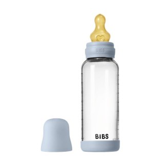 BIBS BUTELKA SZKLANA ze smoczkiem antykolkowym z kauczuku naturalnego poj 240 ml BABY BLUE