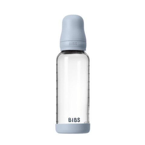 BIBS BUTELKA SZKLANA ze smoczkiem antykolkowym z kauczuku naturalnego poj 240 ml BABY BLUE