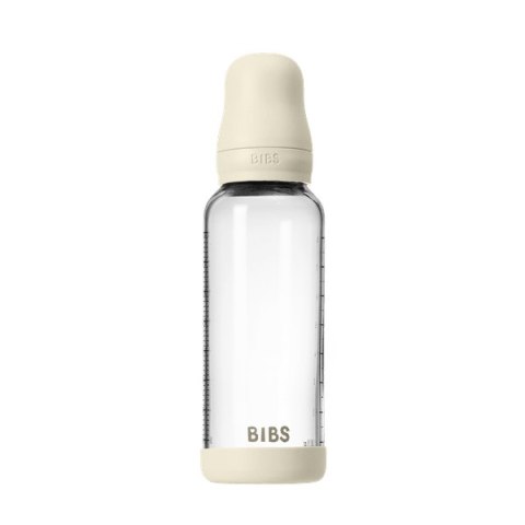 BIBS BUTELKA SZKLANA ze smoczkiem antykolkowym z kauczuku naturalnego poj 240 ml IVORY
