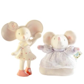 Meiya & Alvin - Zestaw prezentowy Baby Shower Set z miękką grzechotką i gryzakiem dźwiękowym z kauczuku Hevea Meiya Mouse