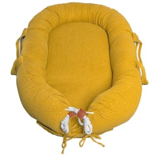 Hi Little One kokon gniazdko dla Noworodka z organicznego oddychającego BIO muślinu Mustard