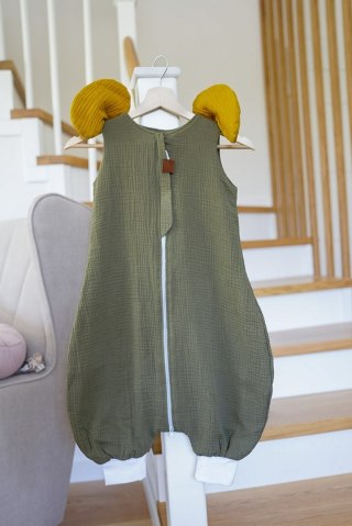 Hi Little One śpiworek do spania z nogawkami dla Niemowlaka TOG 1,0 BIO muślin ELEPHANT Green Hunter/Mustard roz M