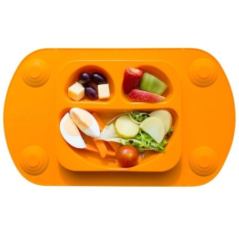 EasyTots silikonowy talerzyk trójdzielny z matą i lunchbox EasyMat Mini 2in1 ORANGE