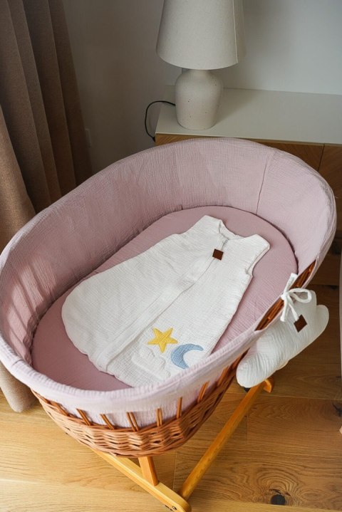 Hi Little One kosz Mojżesza wiklinowy wysoki ze stelażem + liner + materac + prześcieradło 5in1 BLUSH